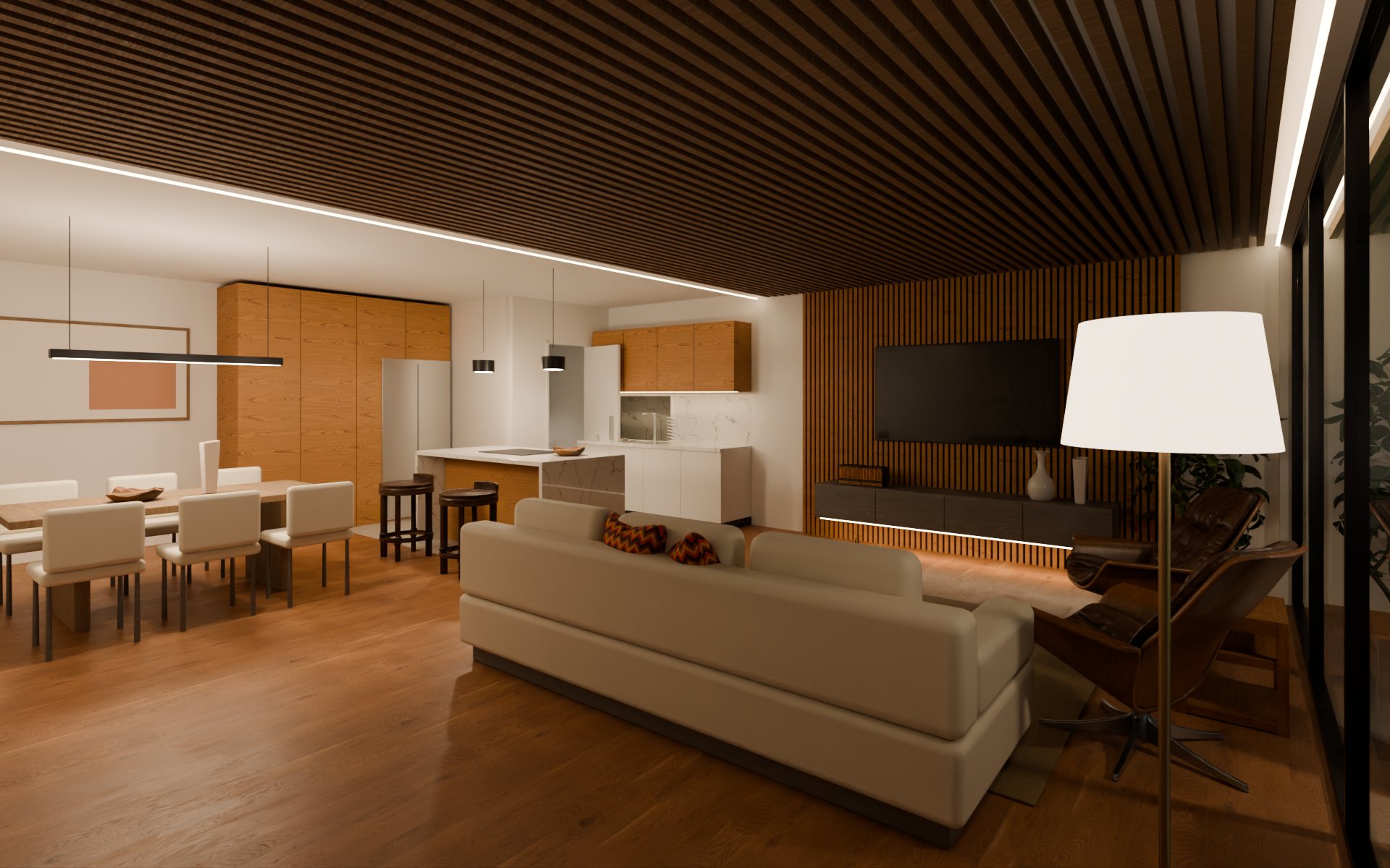Estar do Apartamento Mirante em imagem realista
